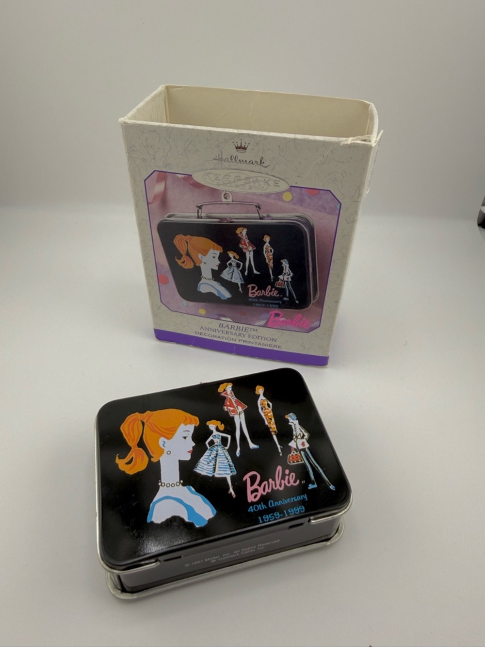 Barbie 40th Anniversary Retro Collector Tin -Ornament. Black with Pink Accent